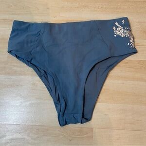 Hurley women’s  embroidered tiger blue high waisted bikini swimsuit‎ bottoms